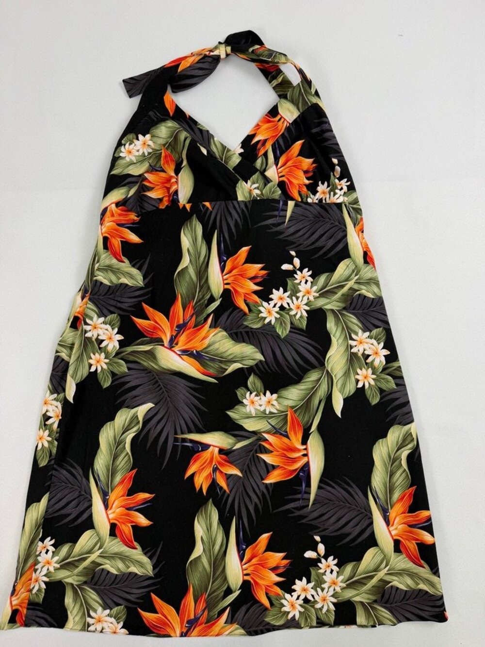 Pacific Legend Hawaii Tropical‎ Cotton Halter Dress 2XL Black Floral Sundress